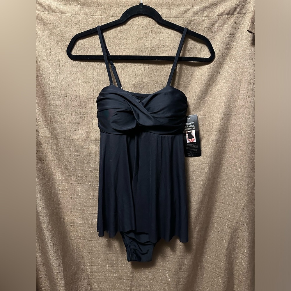 NWT Shore Shapes Swimwear One Piece Shear Dress Size 10 Black